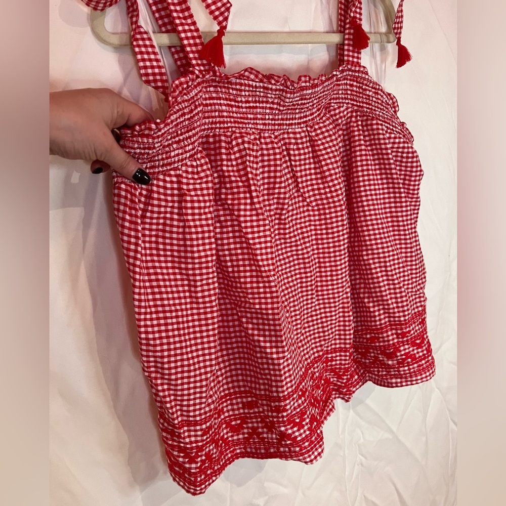 NWT! Old Navy Smocked Tie-Shoulder Red & White Gingham Tassel Top Women, Size XL - Picture 3 of 7